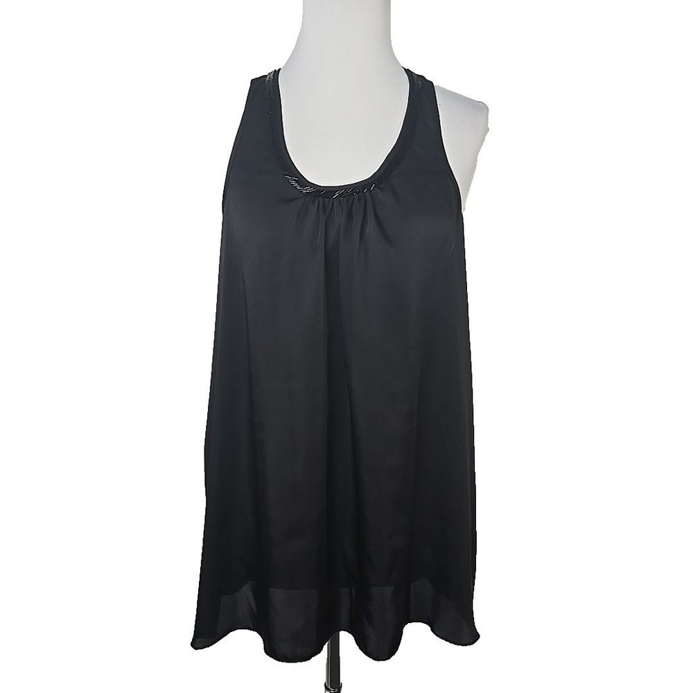Express Studio Black‎ Satin Beaded Neckline Racerback Loose Fit Tank Top Medium